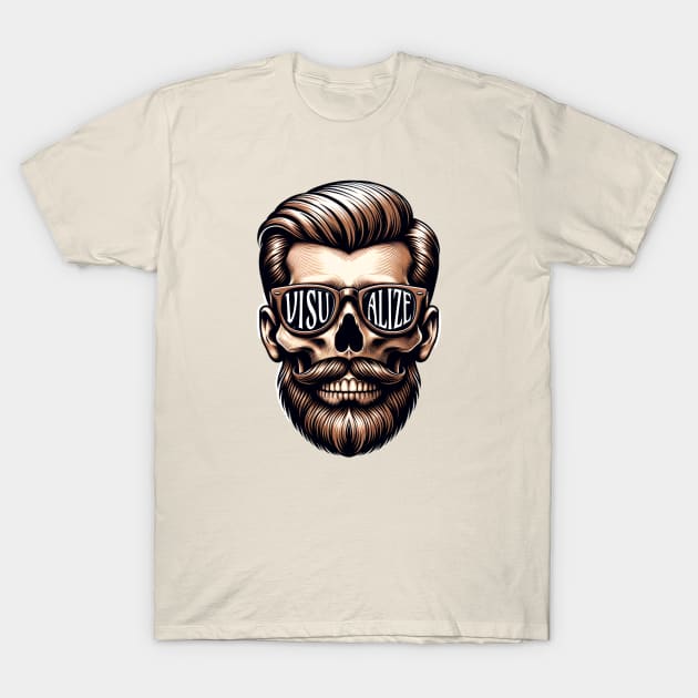 Skull With Beard And Glasses 'Visualize' T-Shirt by SOS@ddicted